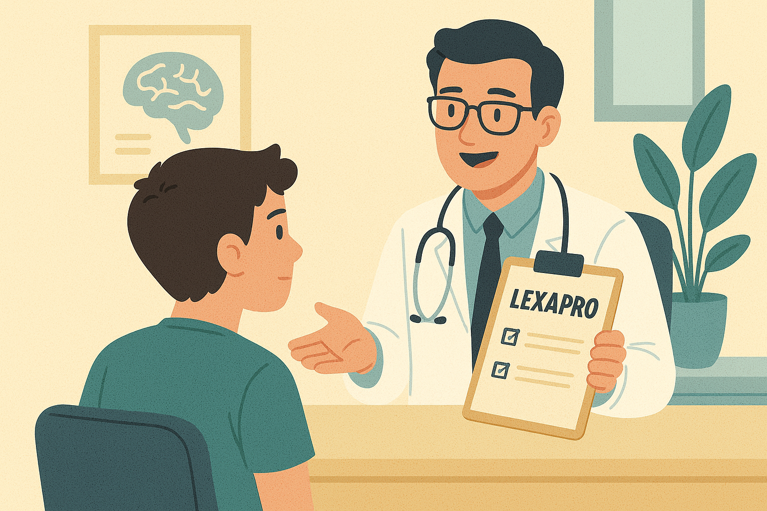 Patient consulting doctor about Lexapro and Adderall for anxiety and ADHD.