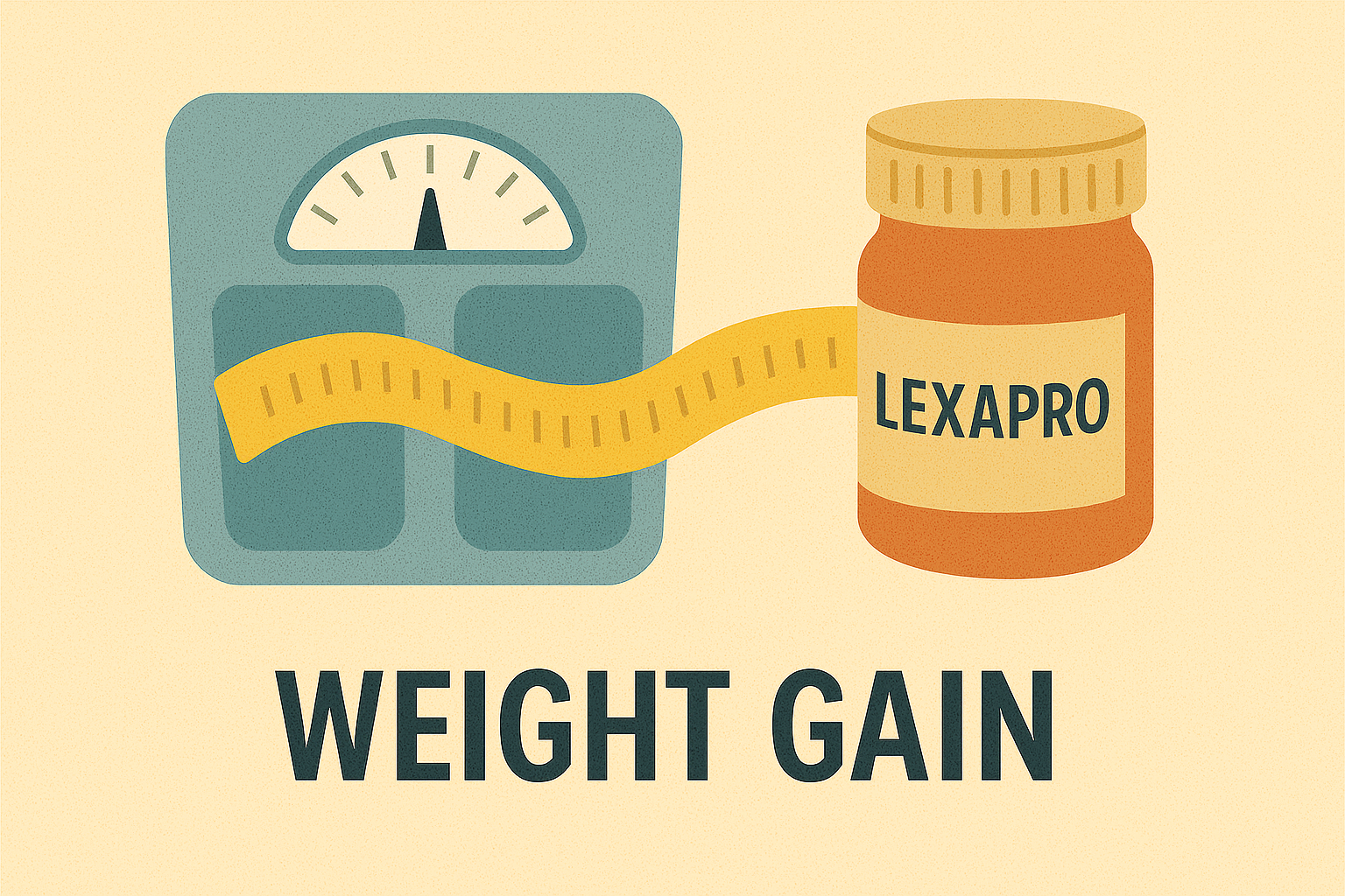 Lexapro side effect concept showing scale and weight gain concern.